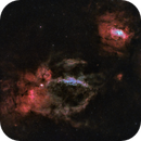 The Bubble (NGC7635), Lobster Claw (SH2-157) nebulae, and open cluster (NGC7510) in OSC dual narrowband, Gael Gibert