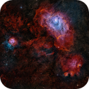 Lagoon and Trifid Nebulae Region HOOS/RGB from Bortle 9 (M8, NGC 6514, IC 4685), rqfugate